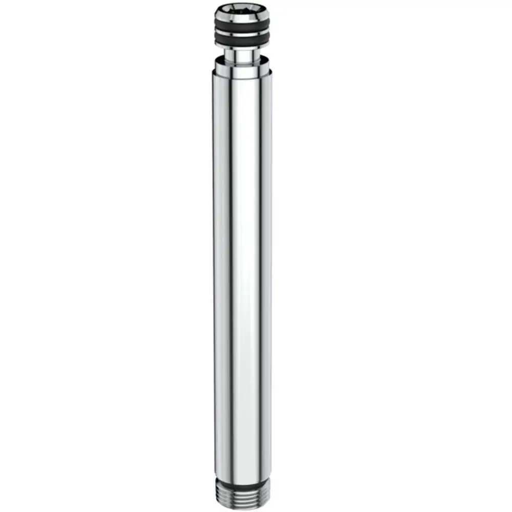 Verchromte Verlängerung für Brausestangen, hergestellt von Ideal Standard. Das Produkt hat eine schlanke, zylindrische Form mit einem Gewinde an der Unterseite.
